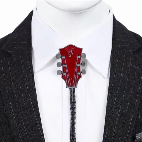 Guitar Bolo Tie Western Bolo Tie Red - Picture 4 of 5